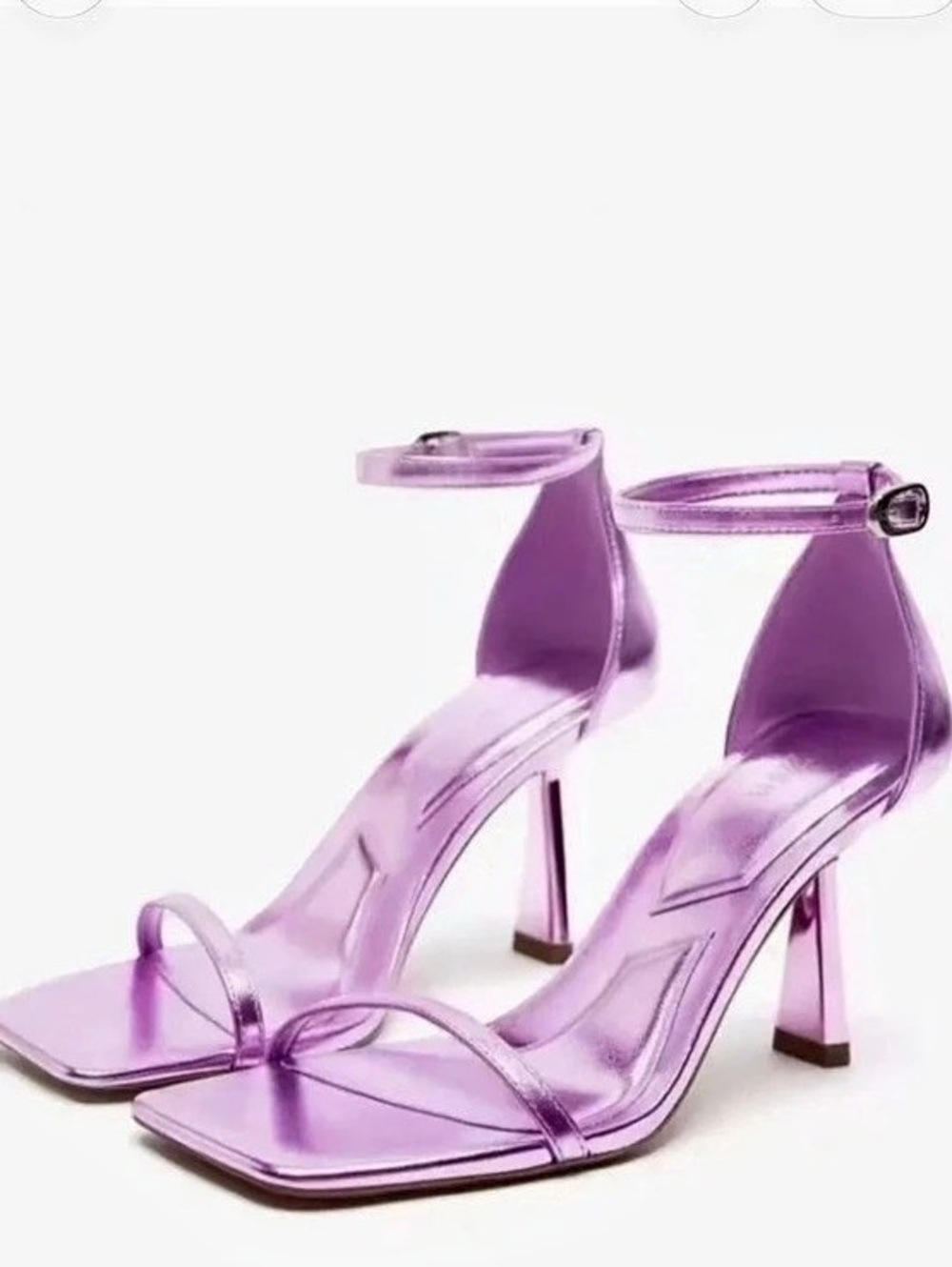 Zara Metallic Purple Heeled Sandals Purple